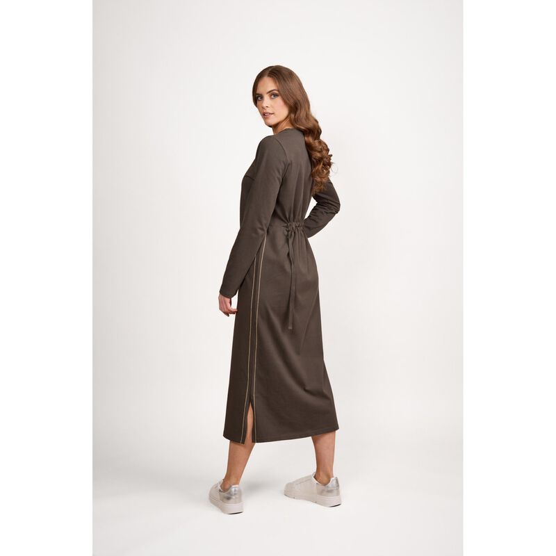 Vassalli Long Sleeve Knit Dress With Tie Back And Contrast Stitch Detail image number 1